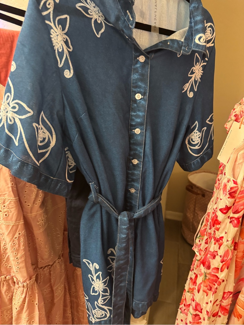 Halfheart L Blue Floral Belted Shirt Dress